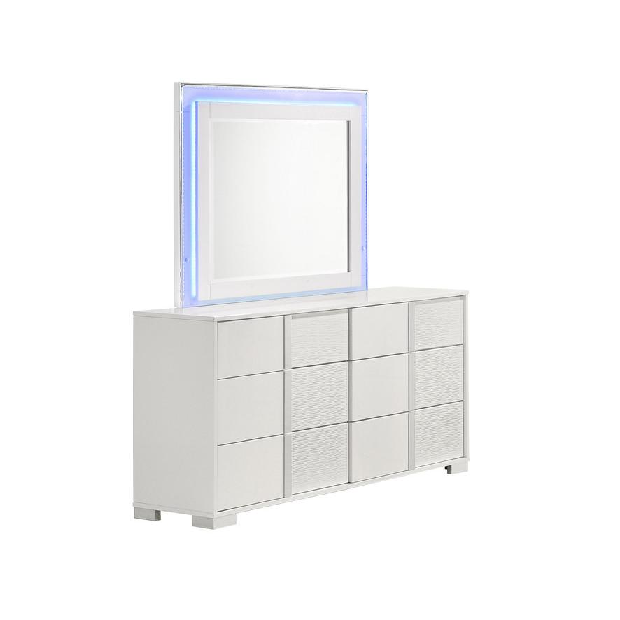White dresser with 6 drawers and a blue LED light trim on the mirror. Picture 1