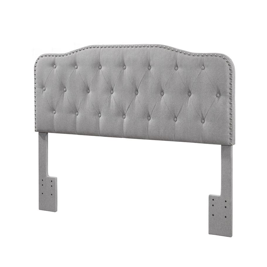 Queen/Full Headboard Gray Linen Upholstered Button Tufted & Nailhead Trim. Picture 1