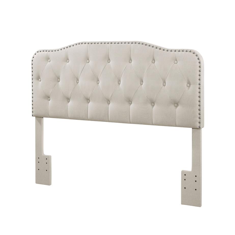 Headboard with Tufted Buttons and Nailhead Trim - Fog Beige - Queen Size. The main picture.