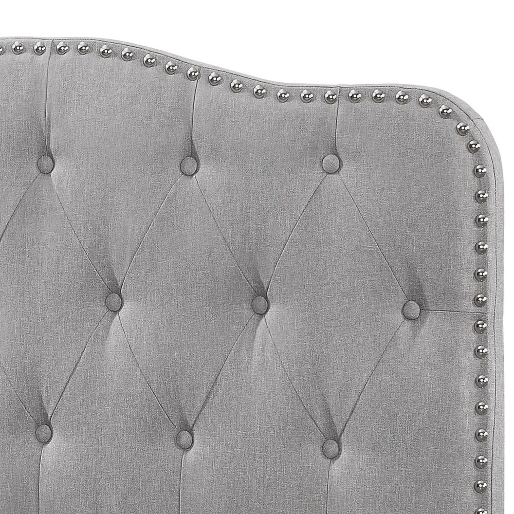 Gray Linen Uph. Panel Bed with Silver Nailhead- Full. Picture 4