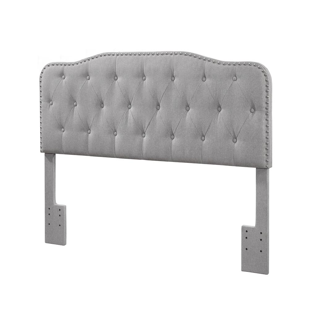 Gray Linen Uph. Panel Bed with Silver Nailhead- Queen. Picture 1