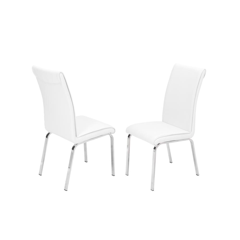 Faux Leather Dining Side Chairs, Chrome Legs (Set of 2) - White. Picture 1