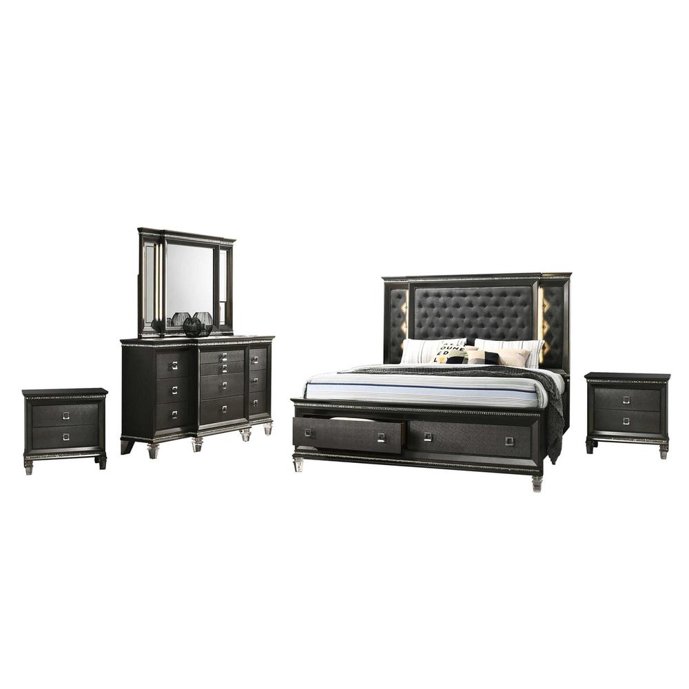 5PC California King Bedroom Set: 1 Panel Bed, 2 Night Stands, 1 Dresser with 8 Drawers and Two Jewelry Drawers, and 1 Mirror. Picture 1