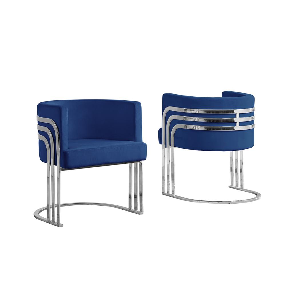 Single Velvet Barrel Chair, Chrome Legs, Navy Blue. Picture 1