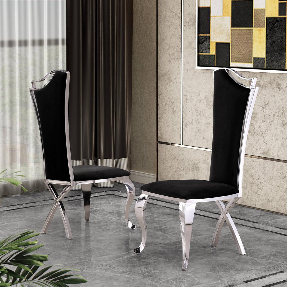 Classic 5pc Dining Set with Marble Top and Stainless Steel Base with Velvet Side Chairs. Picture 5