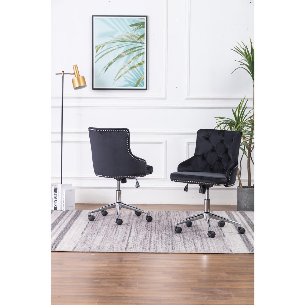 Tufted Velvet Upholstered Office Chair in Black - Single. Picture 1