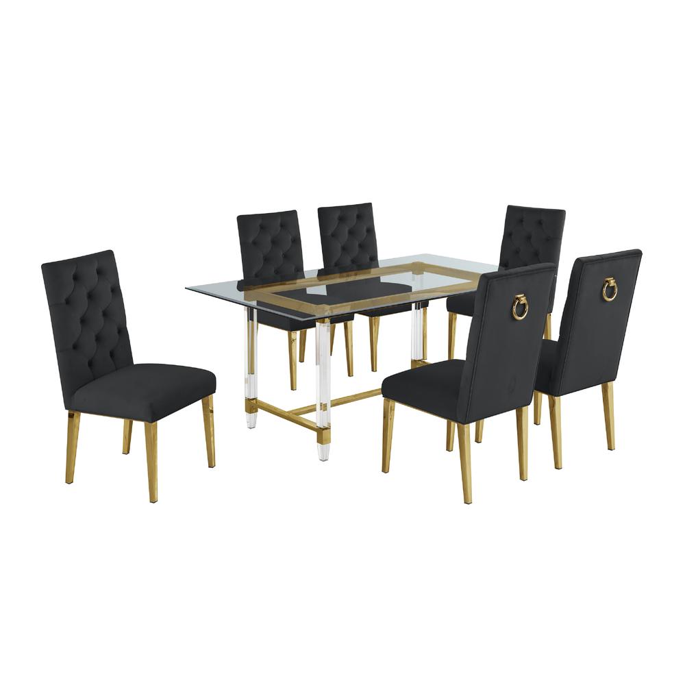 Acrylic Glass 7pc Gold Set Tufted Ring Chairs in Black Velvet. Picture 2