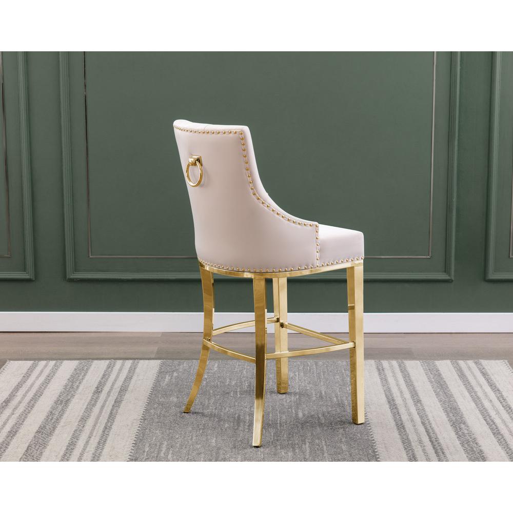 29" Cream velvet barstool with gold color base (SET OF 2). Picture 3