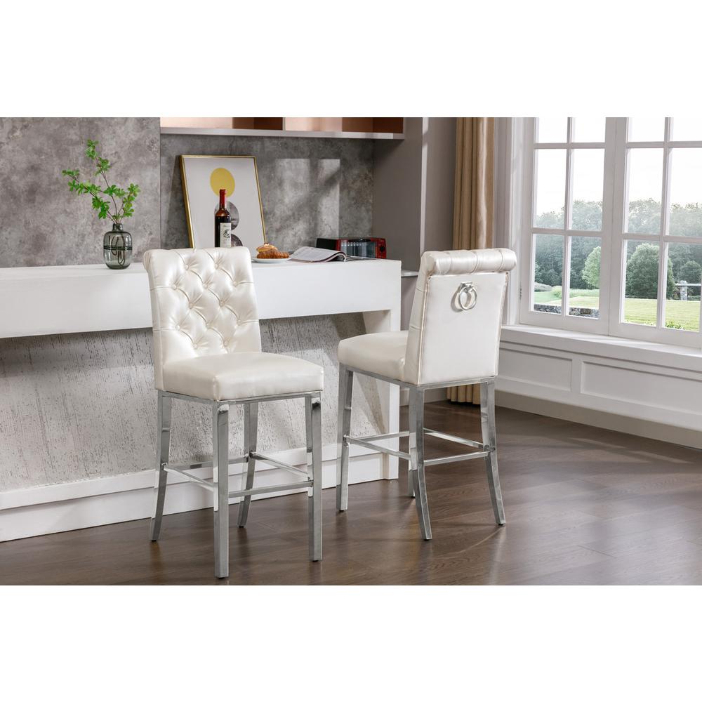 29" White faux leather barstool with a silver color base (SET OF 2). Picture 2