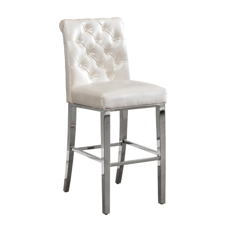 29" White faux leather barstool with a silver color base (SET OF 2). Picture 1