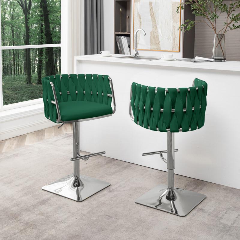 Velvet Upholstered barstool in Emerald green and silver color base (SET OF 2). Picture 3