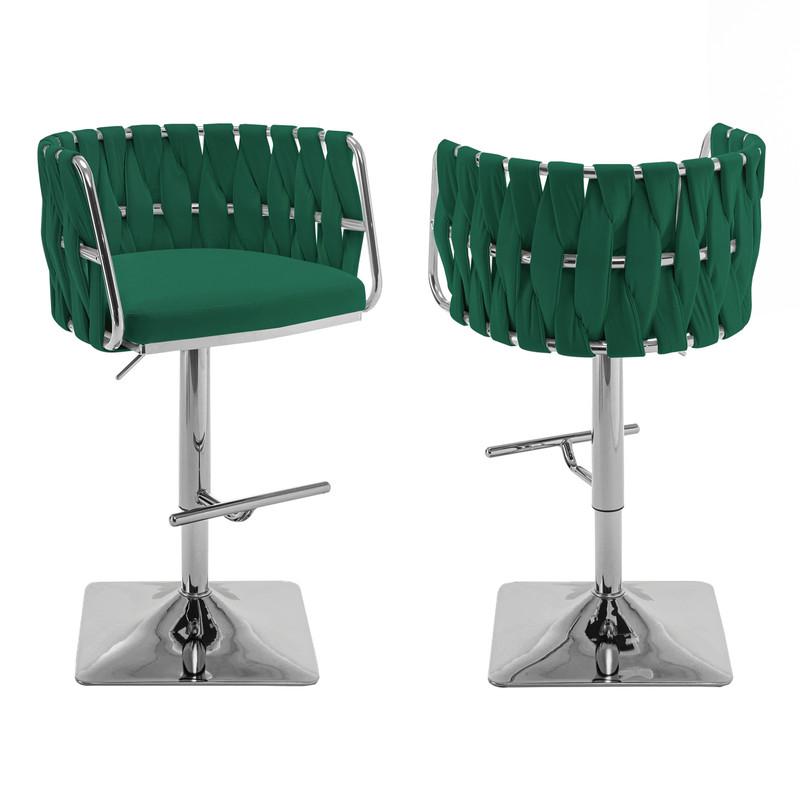 Velvet Upholstered barstool in Emerald green and silver color base (SET OF 2). Picture 1