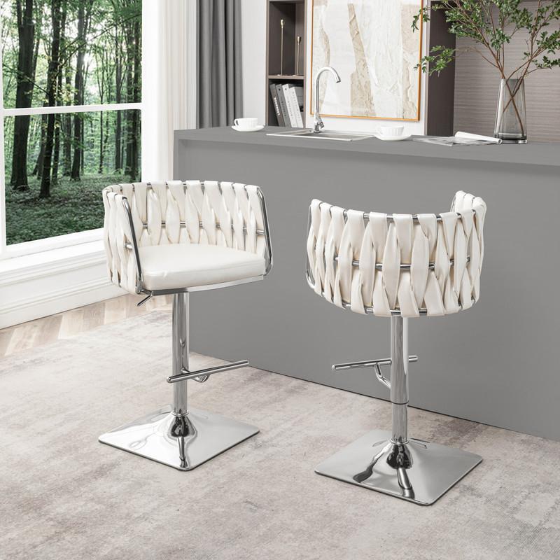 Barstool in White faux leather and silver color base (SET OF 2). Picture 3