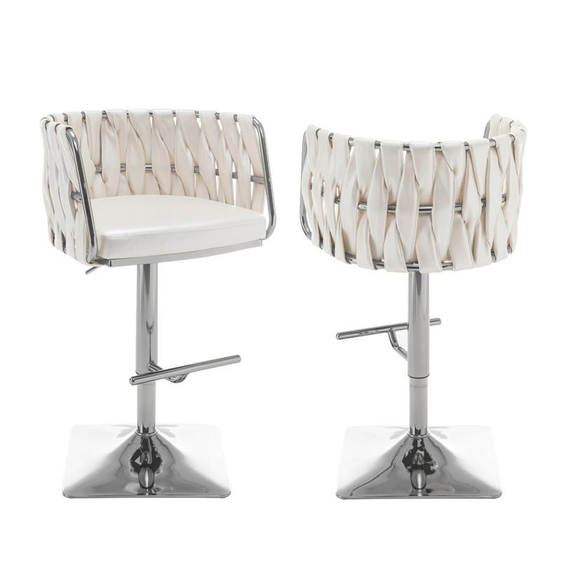 Barstool in White faux leather and silver color base (SET OF 2). Picture 1