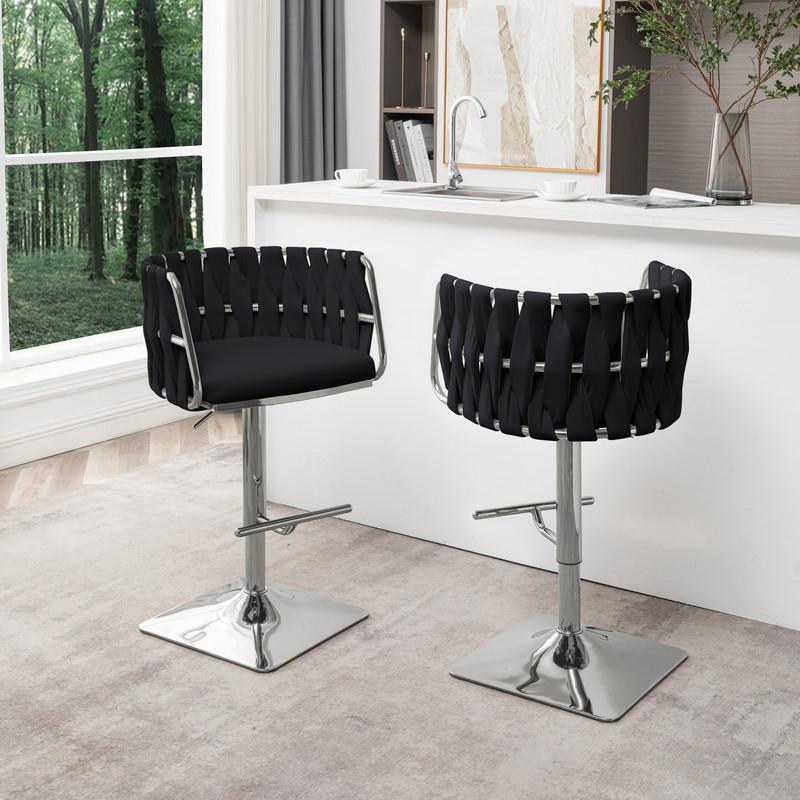 Velvet upholstered barstool in Black fabric and silver color base (SET OF 2). Picture 3