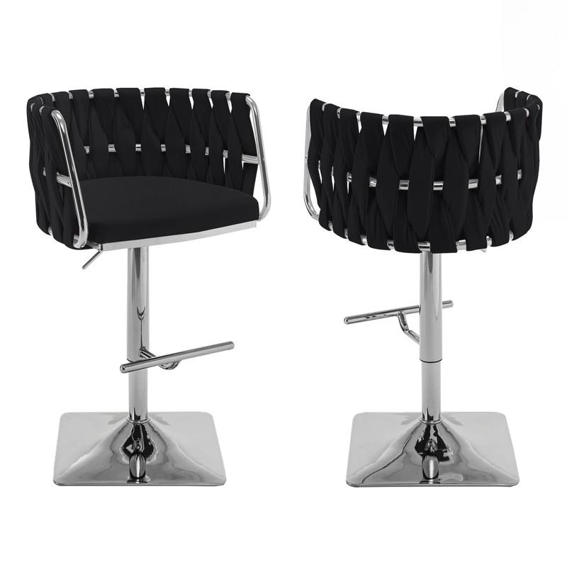Velvet upholstered barstool in Black fabric and silver color base (SET OF 2). Picture 1