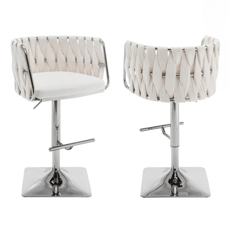 Velvet upholstered barstool in Cream fabric and silver color base (SET OF 2). Picture 1