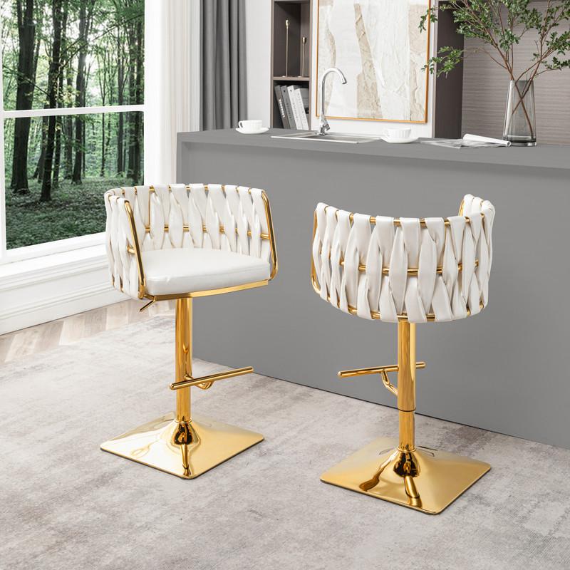 Barstool in White faux leather and gold color base (SET OF 2). Picture 3