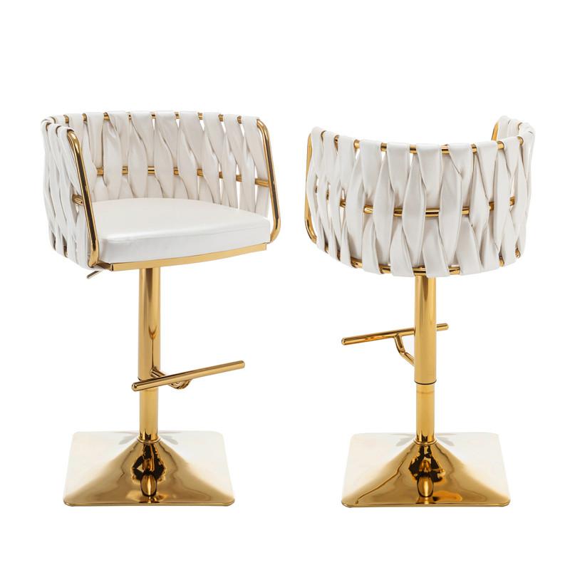 Barstool in White faux leather and gold color base (SET OF 2). Picture 1
