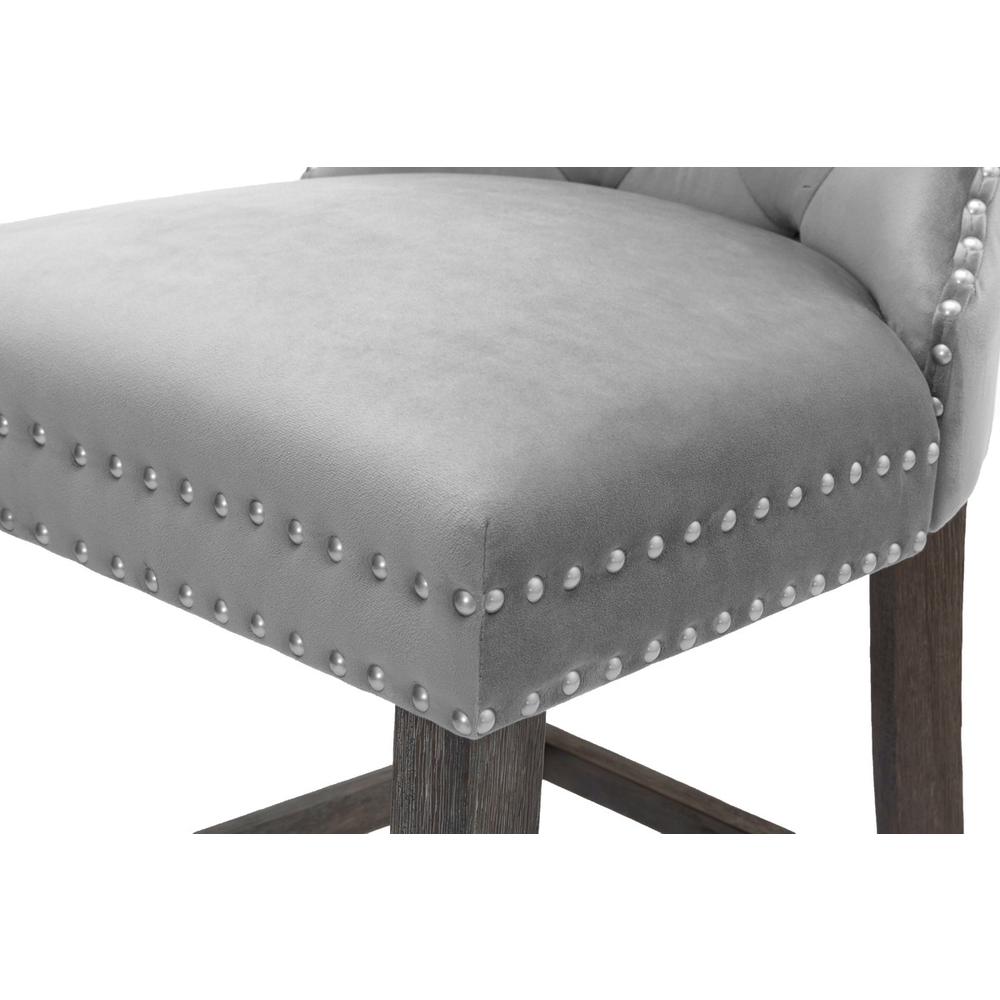29" dark grey velvet bar stool with wood base. Picture 4