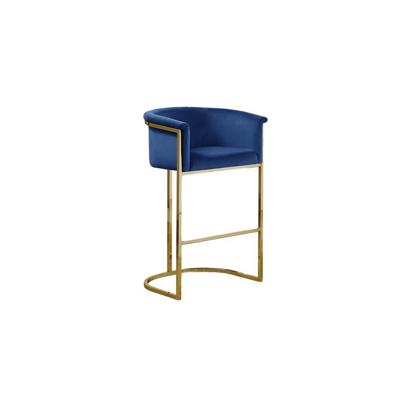 29" Navy Blue Upholstered Barstool with Gold Base -Single. Picture 1