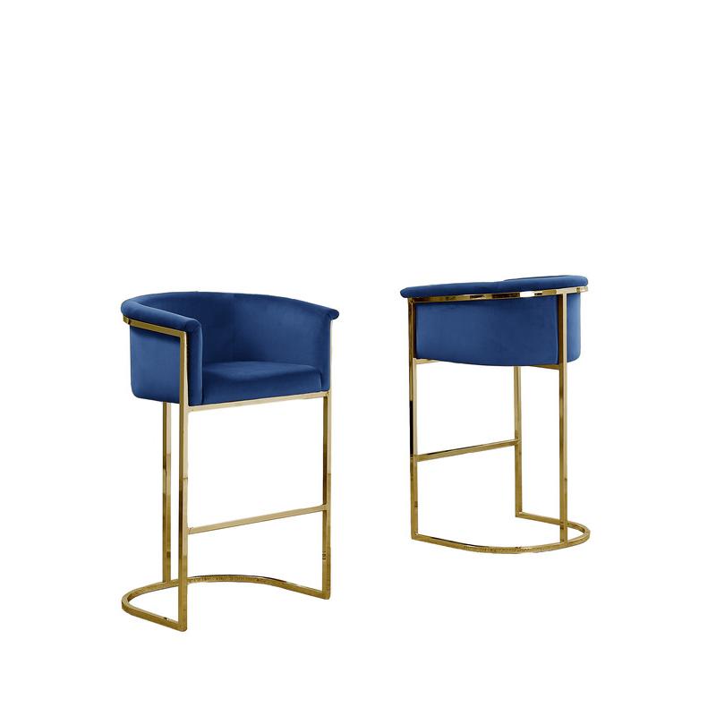 29" Navy Blue Upholstered Barstool with Gold Base -Single. Picture 2