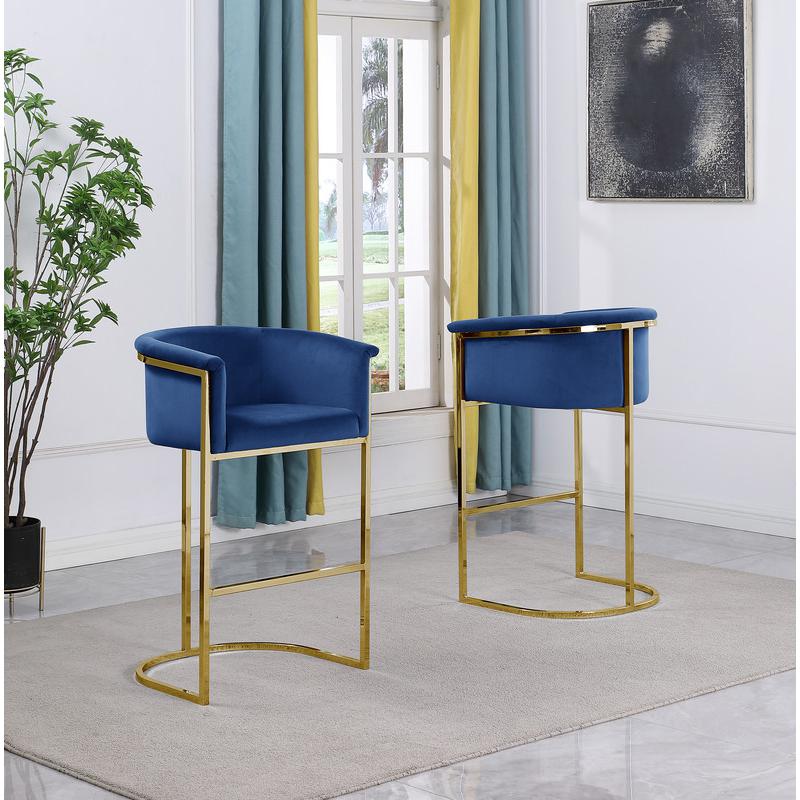 29" Navy Blue Upholstered Barstool with Gold Base -Single. Picture 3