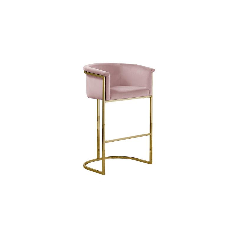 29" Pink Upholstered Barstool with Gold Base -Single. Picture 1