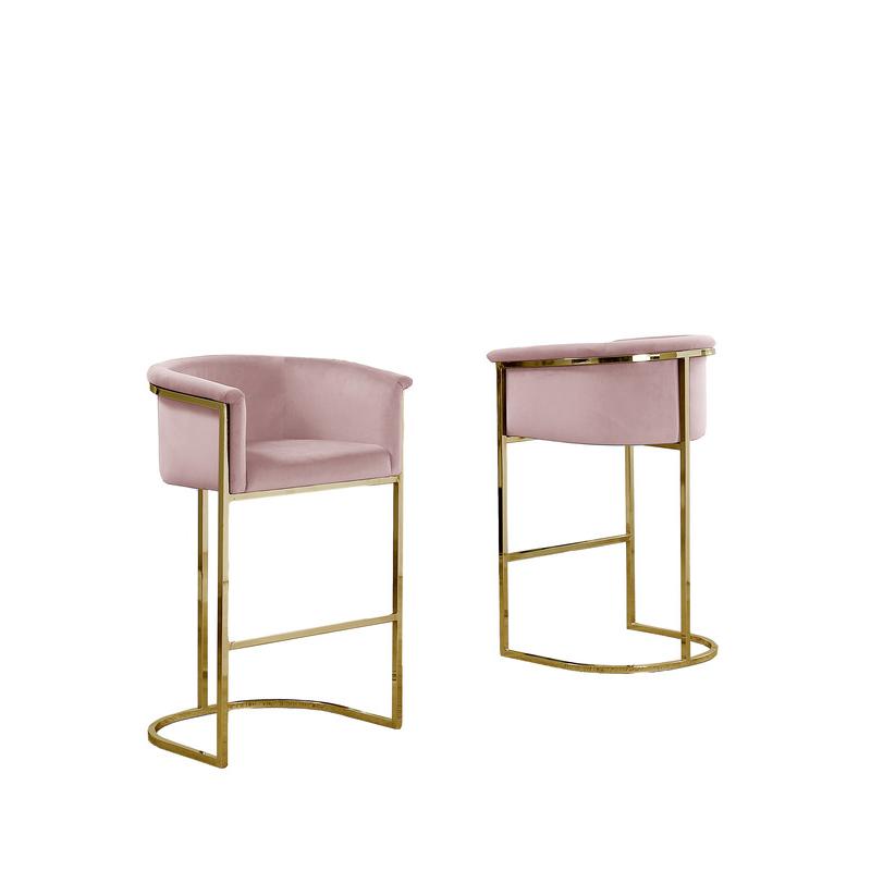 29" Pink Upholstered Barstool with Gold Base -Single. Picture 2