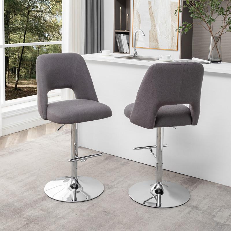 Boucle fabric barstool with a dark grey seat and silver base (SET OF 2). Picture 5