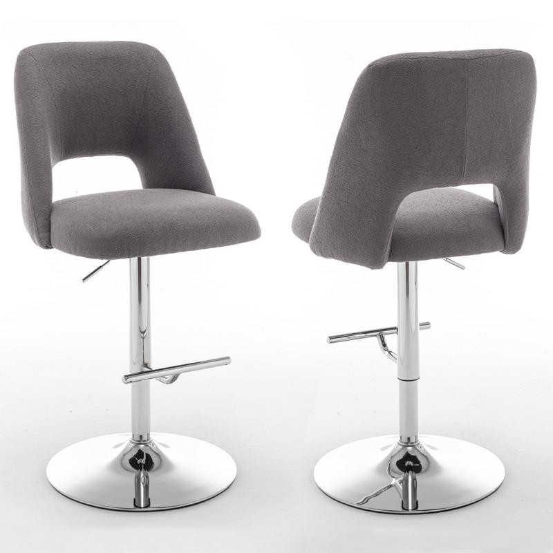 Boucle fabric barstool with a dark grey seat and silver base (SET OF 2). Picture 1