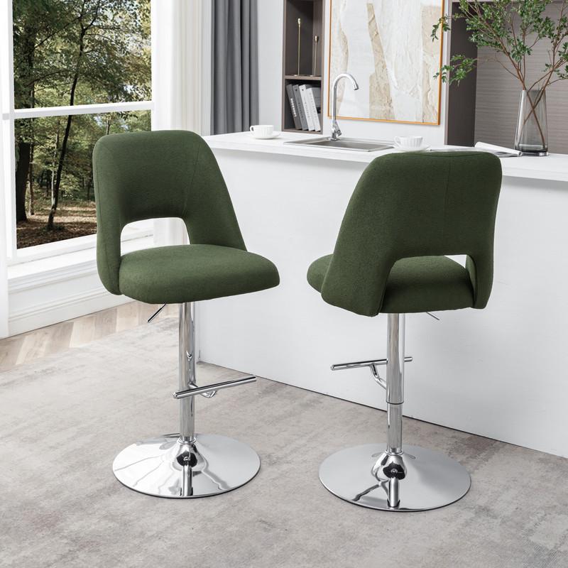 Boucle fabric upholstered barstool with a green seat and silver base (SET OF 2). Picture 5