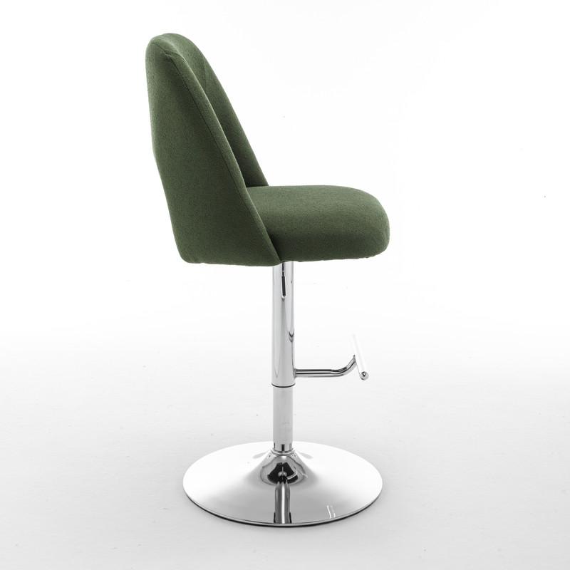 Boucle fabric upholstered barstool with a green seat and silver base (SET OF 2). Picture 3