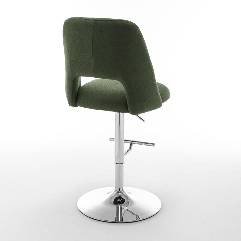 Boucle fabric upholstered barstool with a green seat and silver base (SET OF 2). Picture 4