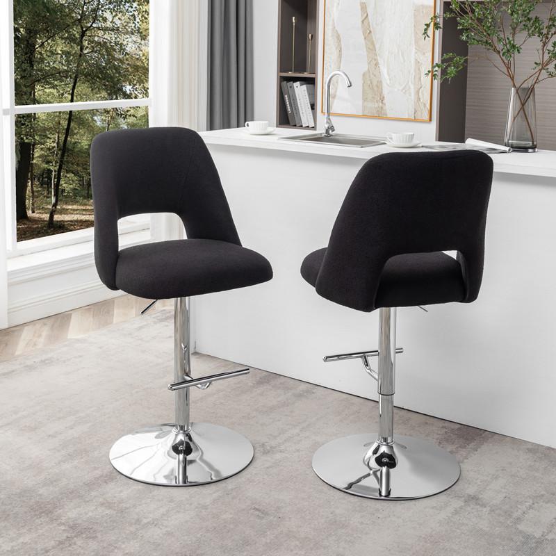 Boucle fabric upholstered barstool with a black seat and silver base (SET OF 2). Picture 5