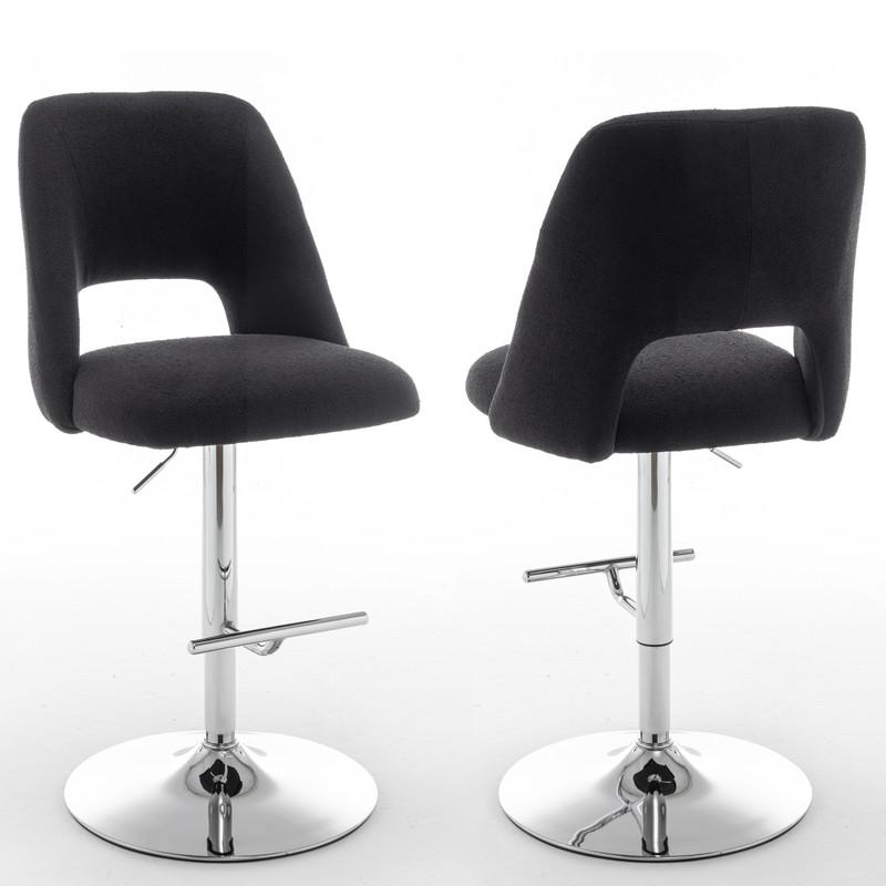 Boucle fabric upholstered barstool with a black seat and silver base (SET OF 2). Picture 1