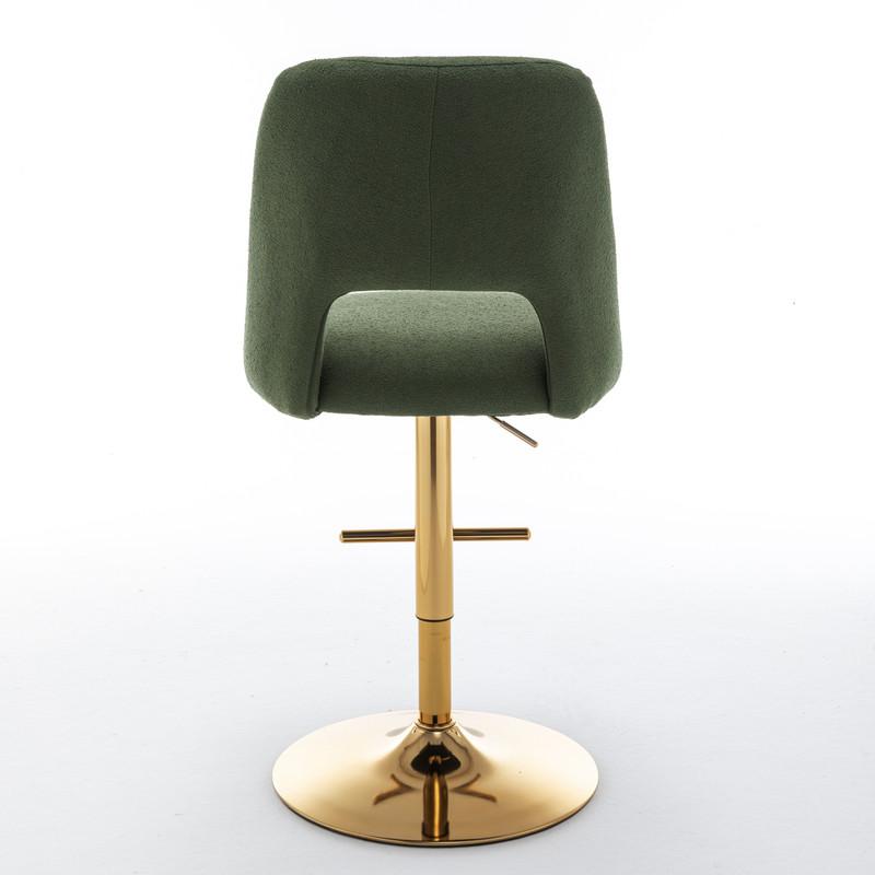 Boucle fabric upholstered barstool with a green seat and gold base (SET OF 2). Picture 4