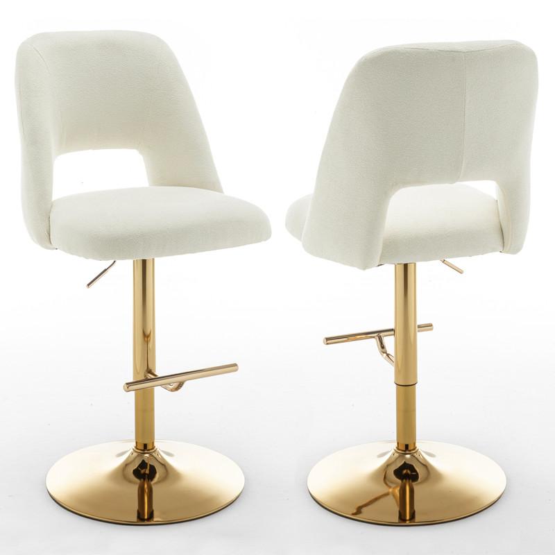 Boucle fabric upholstered barstool with a beige seat and gold base (SET OF 2). Picture 1