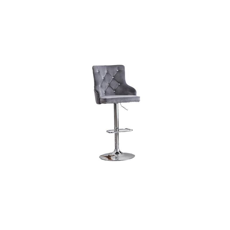Tufted Velvet Upholstered Adjustable Bar Stool in Dark Grey, Set of 2. Picture 1