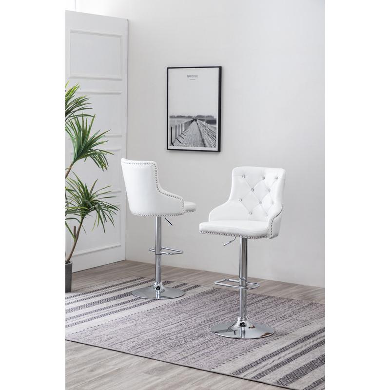 Faux Leather Adjustable Bar Stool in White, Set of 2. Picture 2
