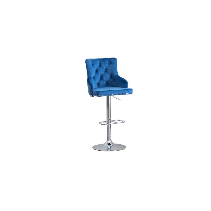 Tufted Velvet Upholstered Adjustable Bar Stool in Navy Blue, Set of 2, Navy Blue. Picture 1