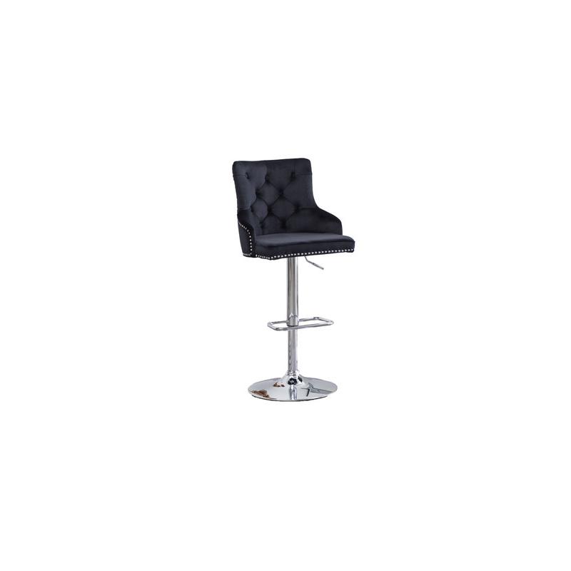 Tufted Velvet Upholstered Adjustable Bar Stool in Black, Set of 2, Black. Picture 1