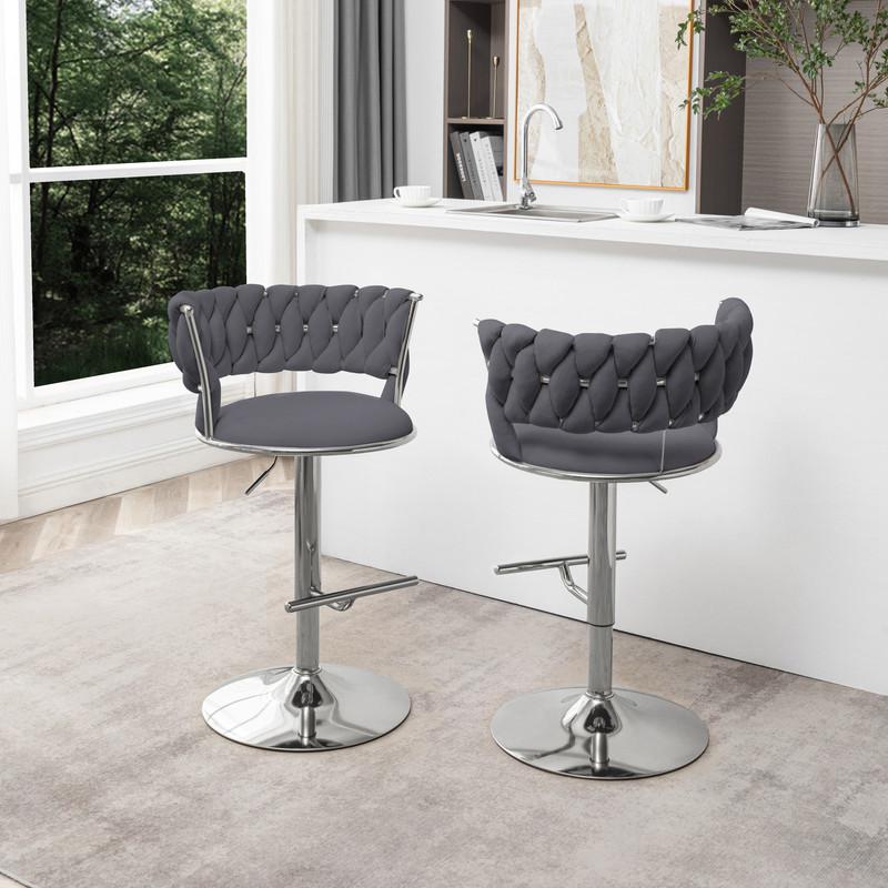 Dark gray adjustable barstool with silver color base (SET OF 2). Picture 3