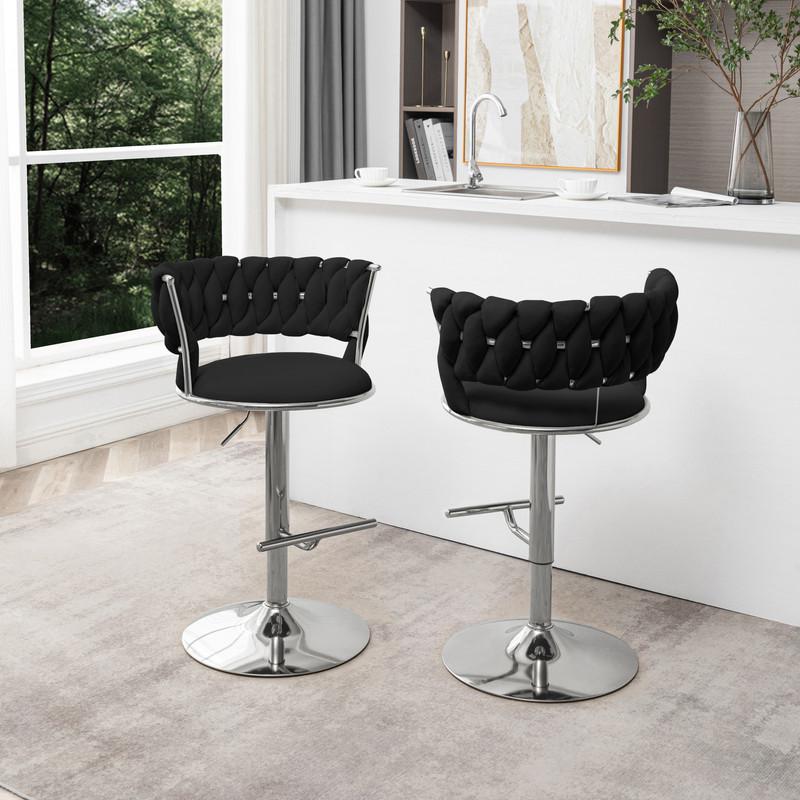 Black adjustable barstool with silver color base (SET OF 2). Picture 3