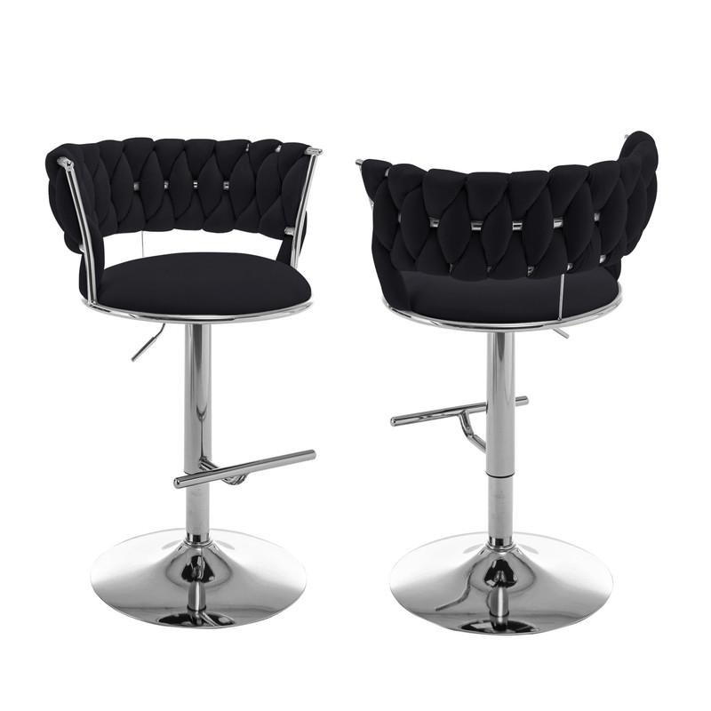 Black adjustable barstool with silver color base (SET OF 2). Picture 1