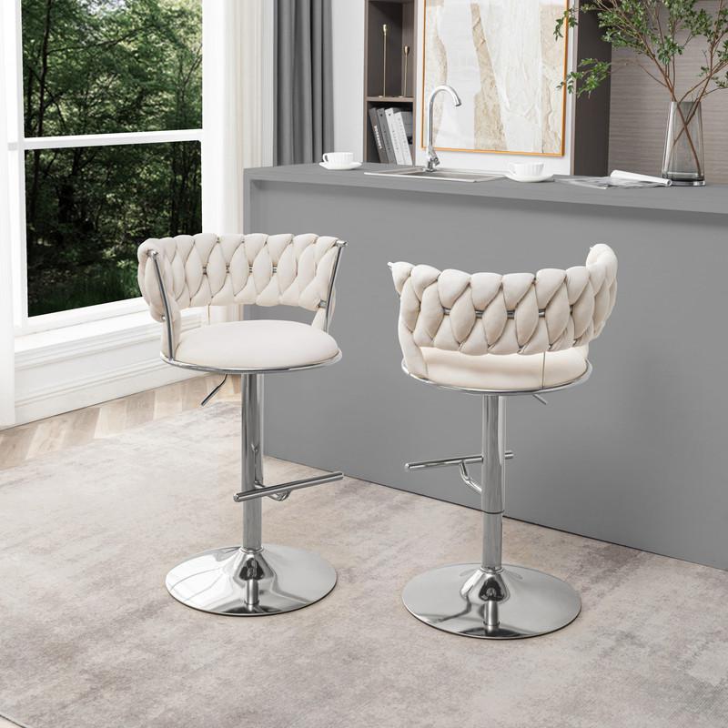 Cream adjustable barstool with silver color base (SET OF 2). Picture 3