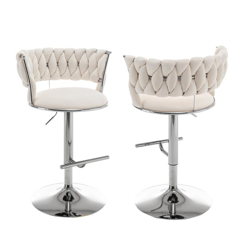Cream adjustable barstool with silver color base (SET OF 2). Picture 1