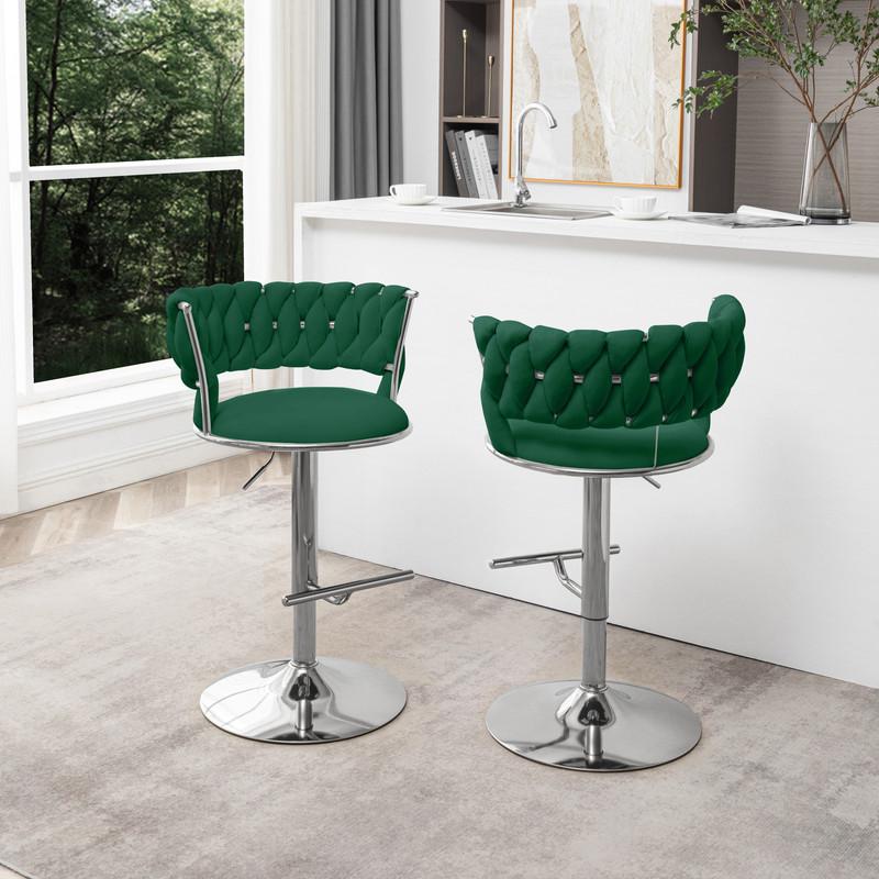 Emerald green adjustable barstool with silver color base (SET OF 2). Picture 3