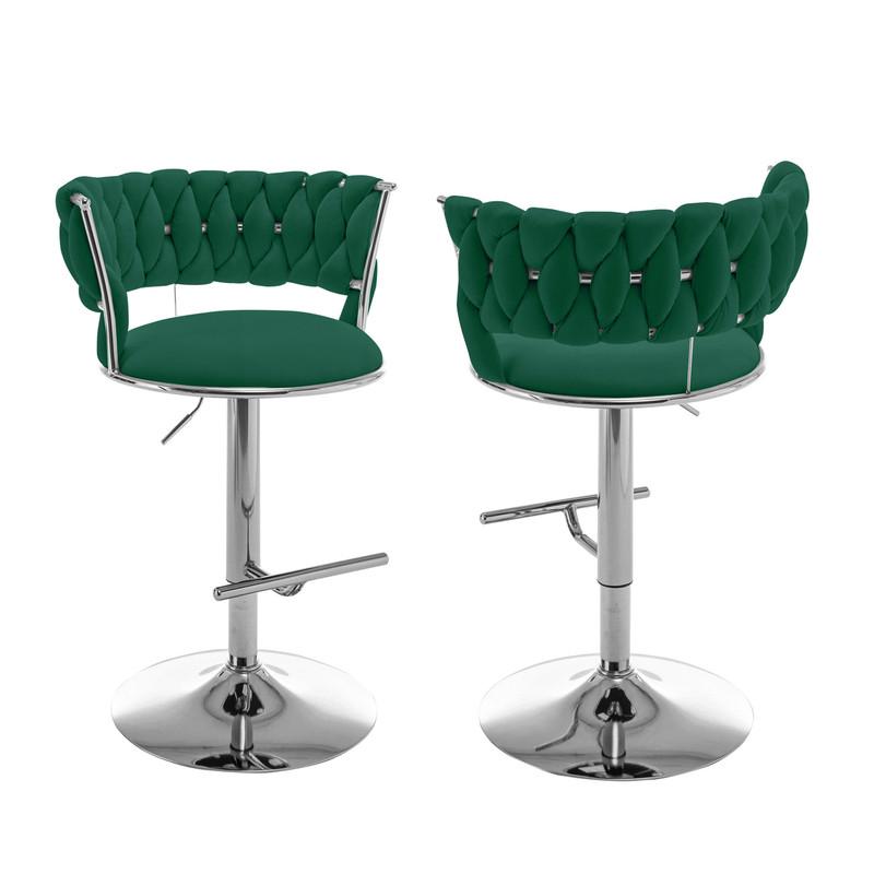 Emerald green adjustable barstool with silver color base (SET OF 2). Picture 1