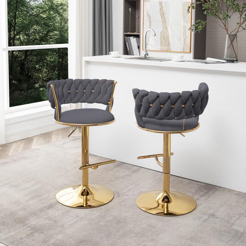 Dark gray adjustable barstool with a gold color base (SET OF 2). Picture 3